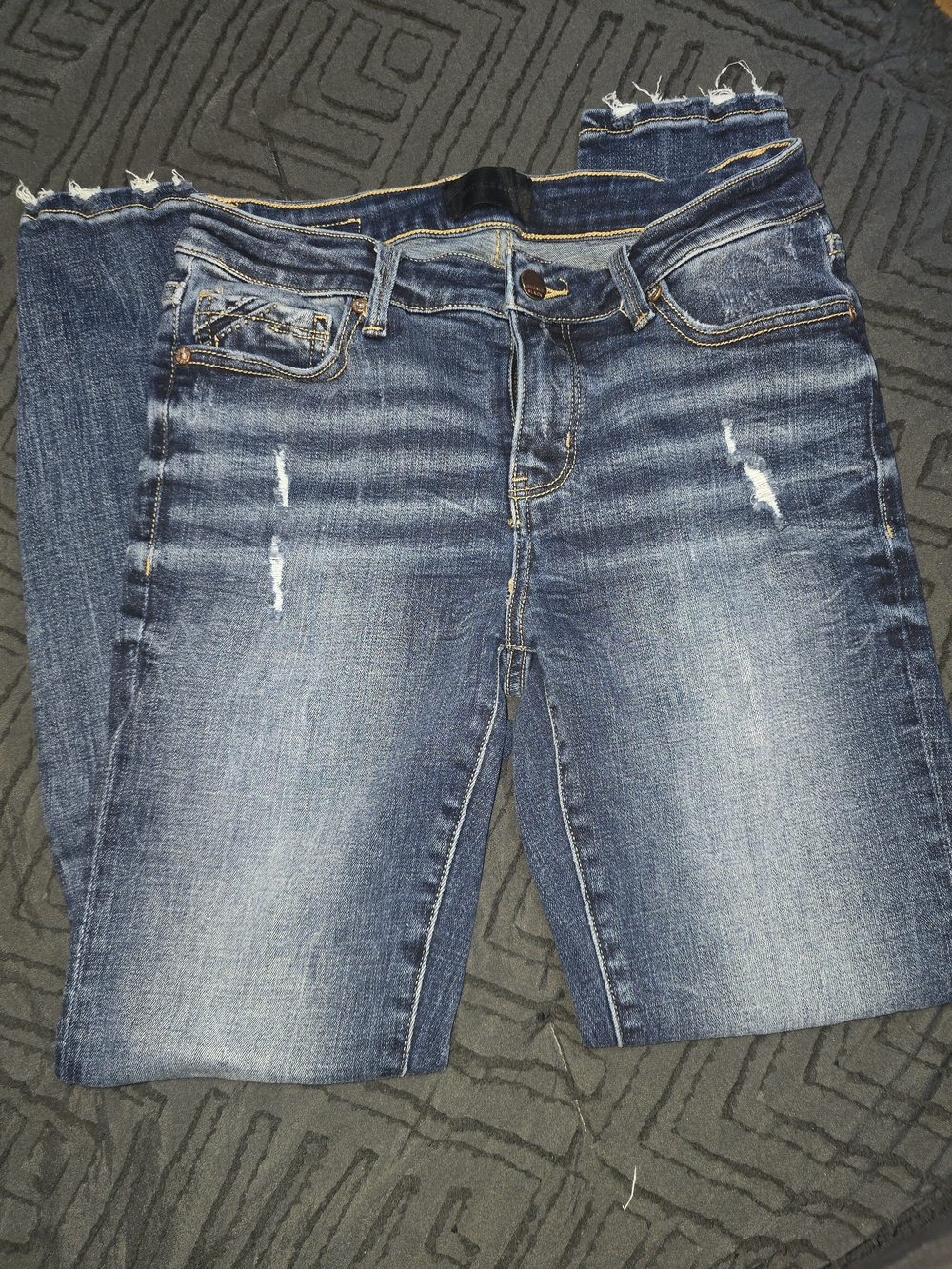 Buckle Women's Boot Cut Distressed Dark Blue Jeans